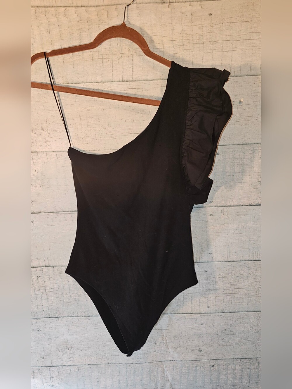 mittoshop Black One-Shoulder Ruffle Bodysuit